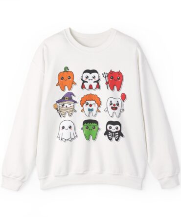 Halloween Dental Crewneck Sweatshirt | Unisex Gildan 18000, Spooky Dentist And Teeth Design